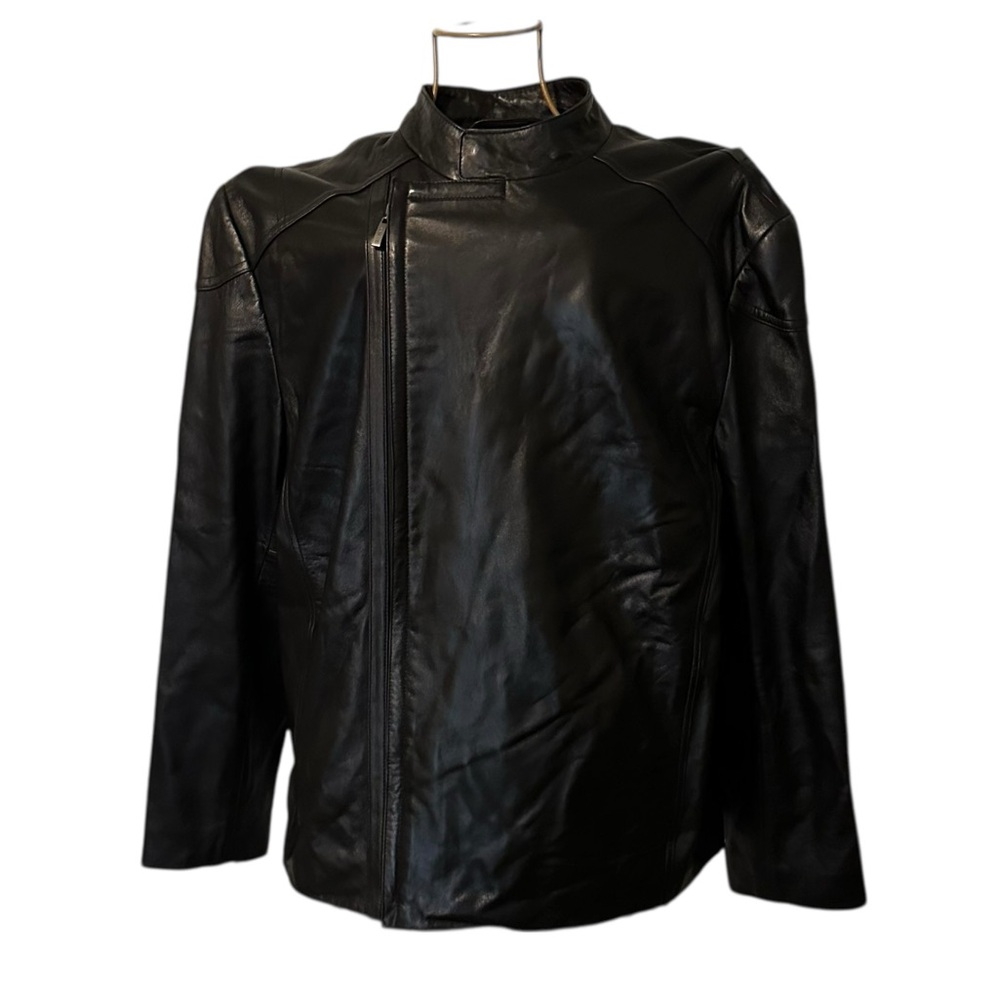 Murano Luxury Lambskin Leather Moto Jacket - Black - Men’s Size Large